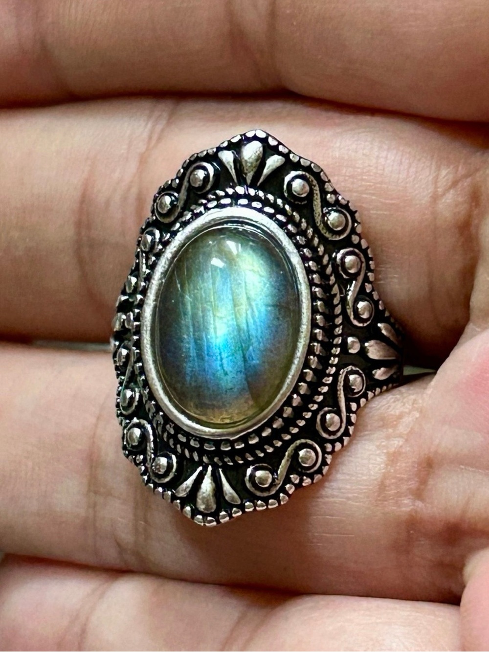 Labradorite Crystal Oval Ring S925 Silver New jewelry authentic woman boho